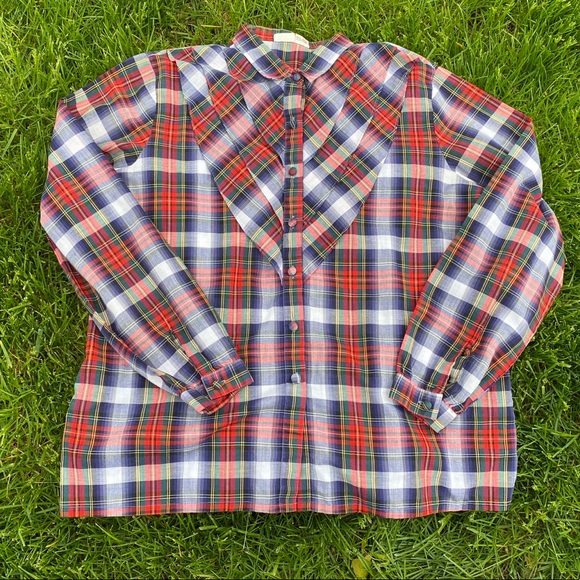 ❌SOLD❌Vtg 70s C’est Chic Plaid Prairie Prep Blouse - Picture 2 of 7